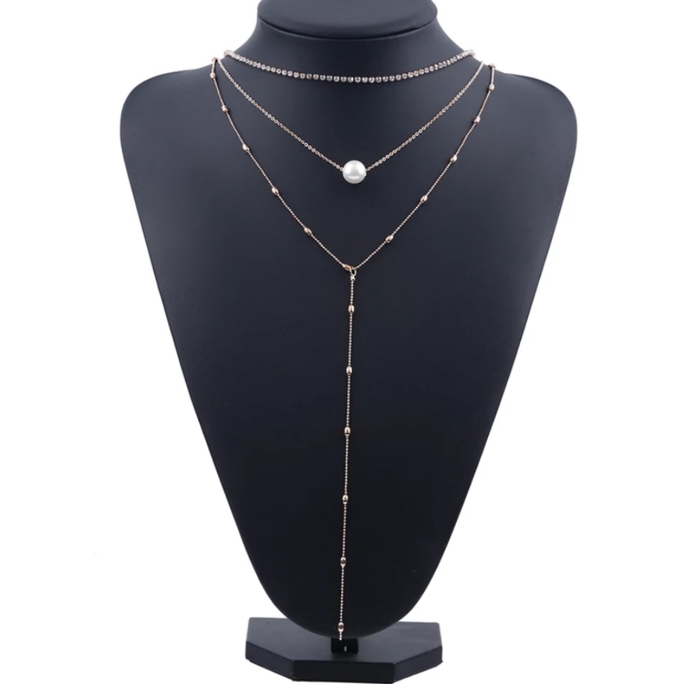 *Carly* Layered Coker and Pearl Necklace - Picture 6 of 6